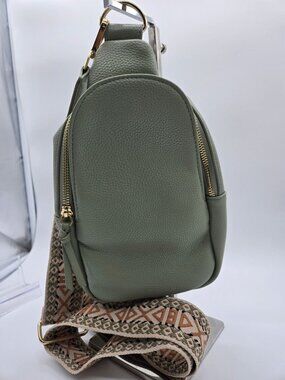 Ah-Dorned Sage Green Faux Leather Crossbody Bag Wide Adjustable Camera Strap
